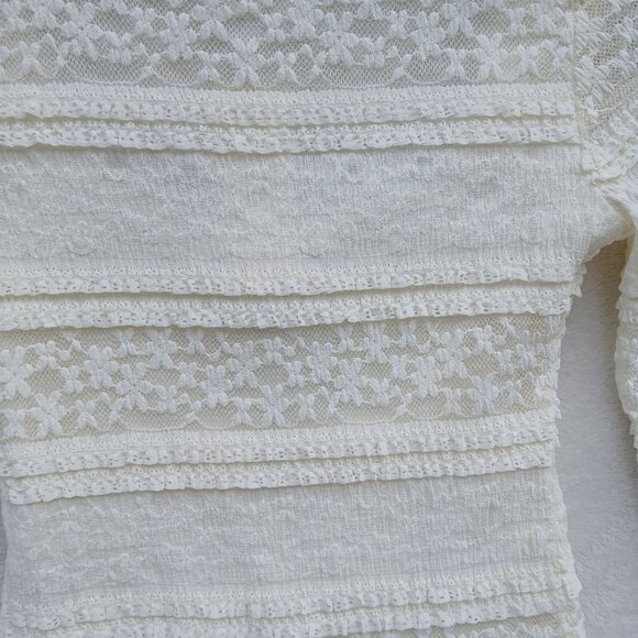 NEW Womens Small Y2K White Lace Tiered Fairy Grunge Long Bell Sleeve Dollete Top - Picture 12 of 12